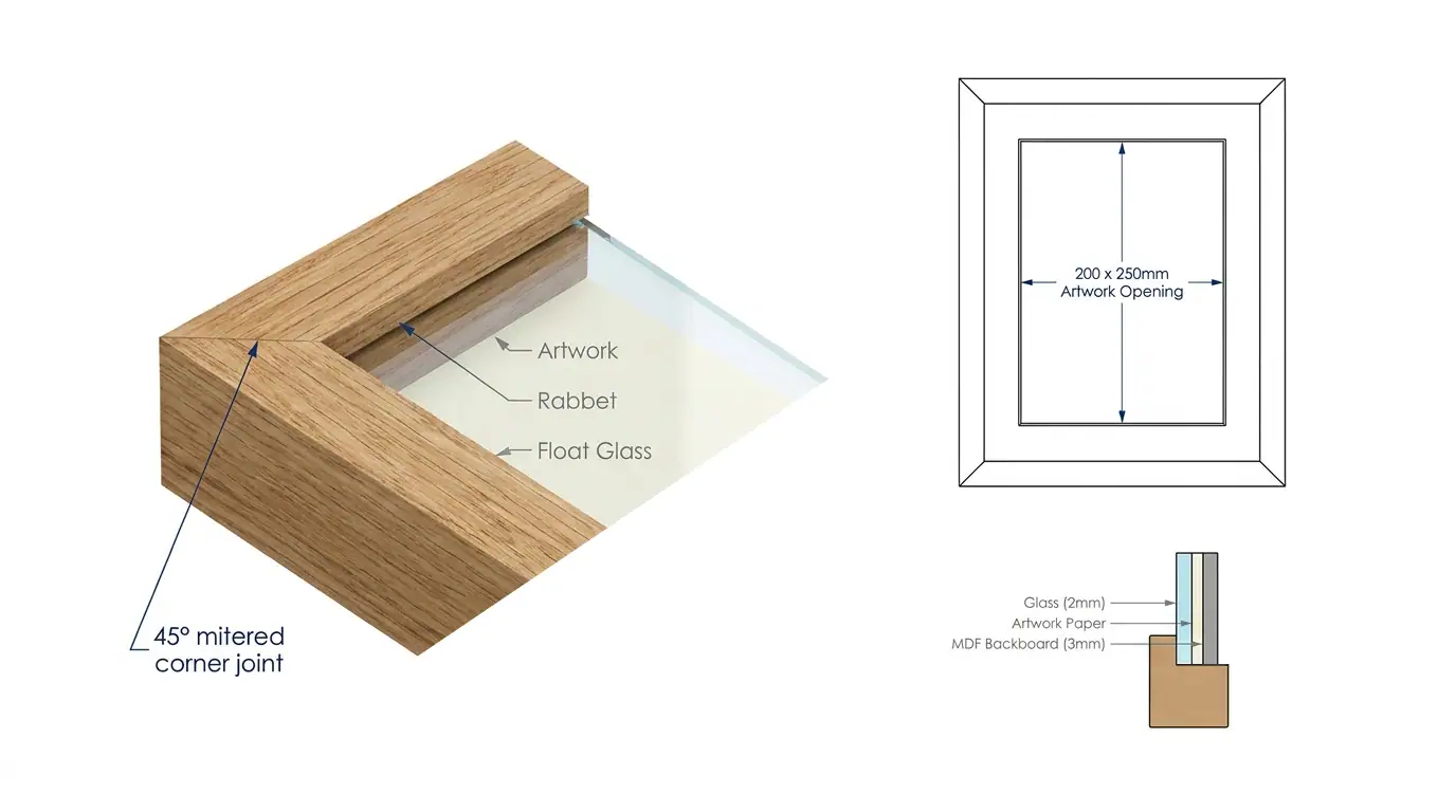Technical dimensions of custom picture frame moulding Technical dimensions of custom picture frame moulding